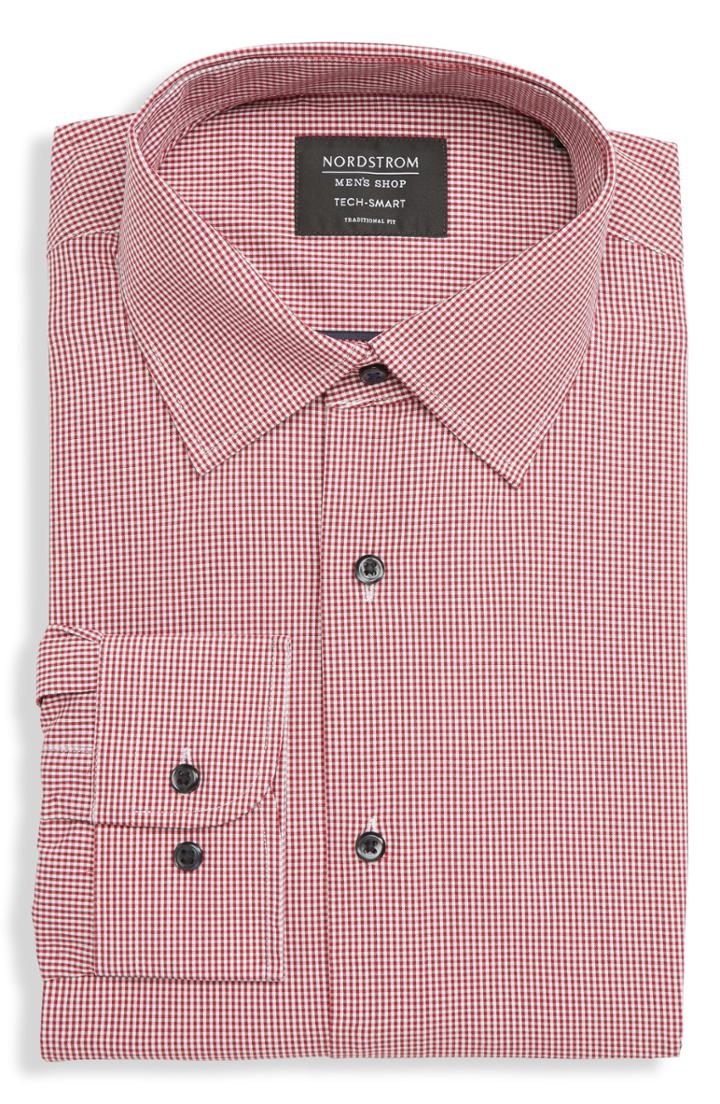 Men's Nordstrom Men's Shop Tech-smart Traditional Fit Stretch Check Dress Shirt - 32/33 - Red
