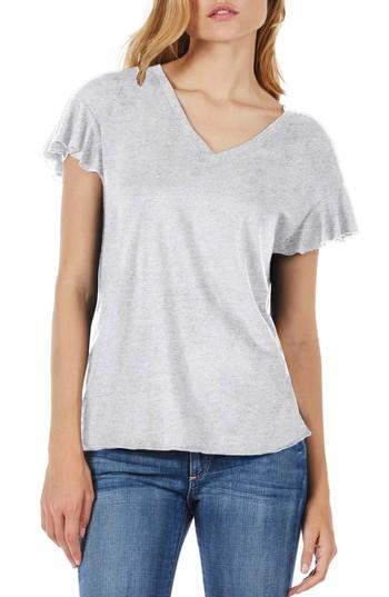 Women's Michael Stars Ruffle Sleeve V-neck Tee, Size - Grey