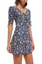 Women's Topshop Tie Sleeve Floral Minidress Us (fits Like 0-2) - Blue