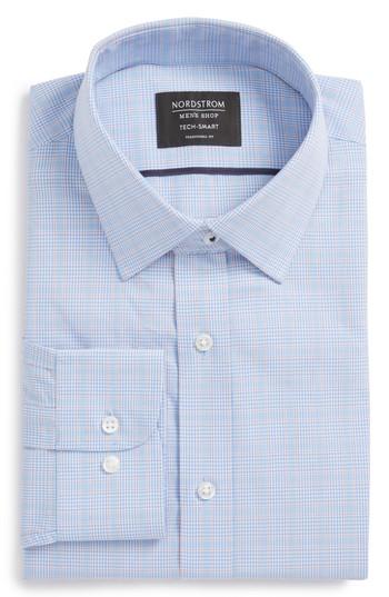 Men's Nordstrom Men's Shop Tech-smart Traditional Fit Plaid Stretch Dress Shirt 32/33 - Blue
