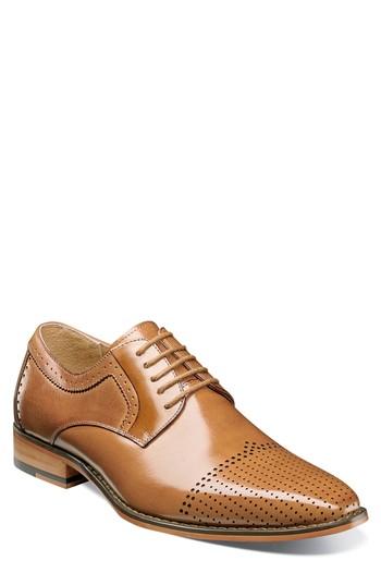 Men's Stacy Adams Sanborn Perforated Cap Toe Derby M - Brown