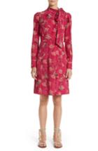 Women's Valentino Lotus Print Silk Tie Neck Dress - Pink