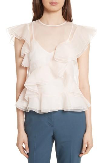 Women's Rebecca Taylor Organza Ruffle Blouse - Beige