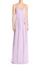 Women's Ceremony By Joanna August 'dc' Halter Wrap Chiffon Gown, Size - Purple