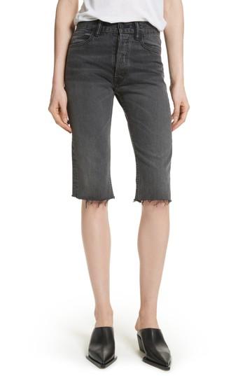Women's Helmut Lang Cutoff Knee Length Denim Shorts - Black