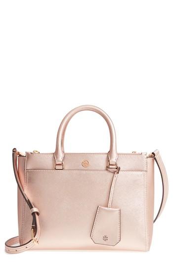 Tory Burch Small Robinson Double-zip Metallic Leather Tote - Pink