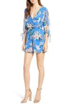 Women's Speechless Floral Surplice Tie Sleeve Romper - Blue