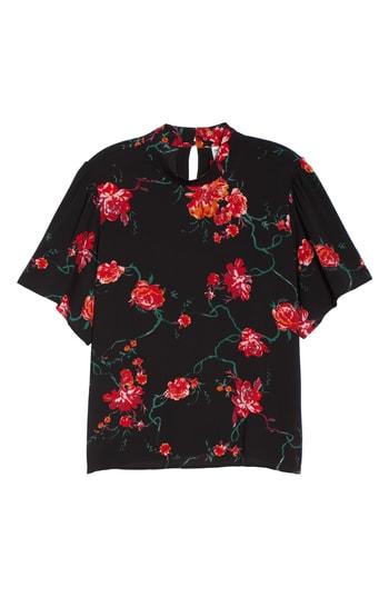 Women's Bp. Floral Print Mock Neck Blouse - Black