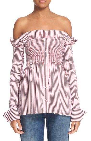Women's Victoria, Victoria Beckham Off The Shoulder Smocked Shirt
