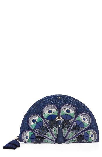 Kate Spade New York Full Plume Peacock Straw Clutch -