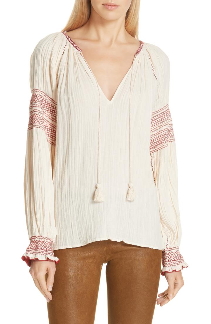Women's Mes Demoiselles Smock Detail Cotton Top Us / 38 Fr - Ivory