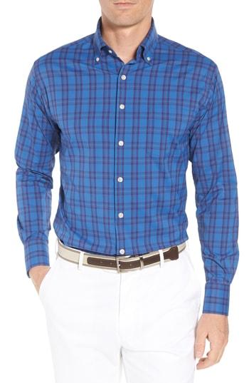 Men's Peter Millar Rainier Valley Windowpane Sport Shirt - Blue