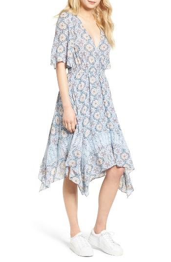 Women's Moon River Print Handkerchief Hem Midi Dress