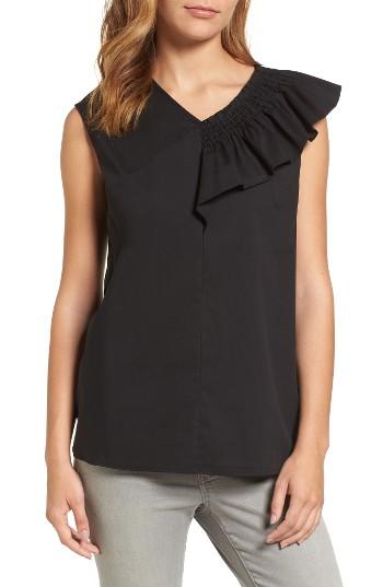 Women's Halogen Gathered Ruffle Top - Black