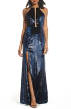 Women's La Femme Open Back Textured Velvet Gown