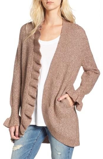 Women's Hinge Ruffle Cardigan - Brown