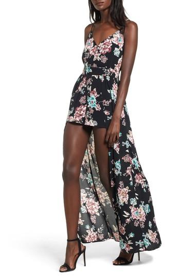 Women's Bp. Floral Print Maxi Romper - Black