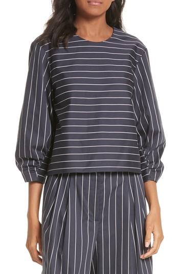 Women's Tibi Shirred Sleeve Crop Top - Blue