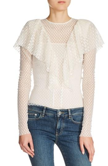 Women's Maje Ruffle Drape Dot Mesh Top