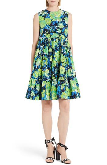Women's Msgm Floral Print A-line Dress Us / 38 It - Black