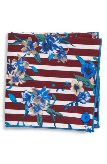 Men's Armstrong & Wilson Stripe Flower Cotton Pocket Square, Size - Burgundy