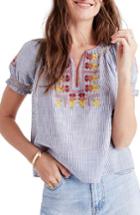 Women's Madewell Embroidered Penny Peasant Top - Blue