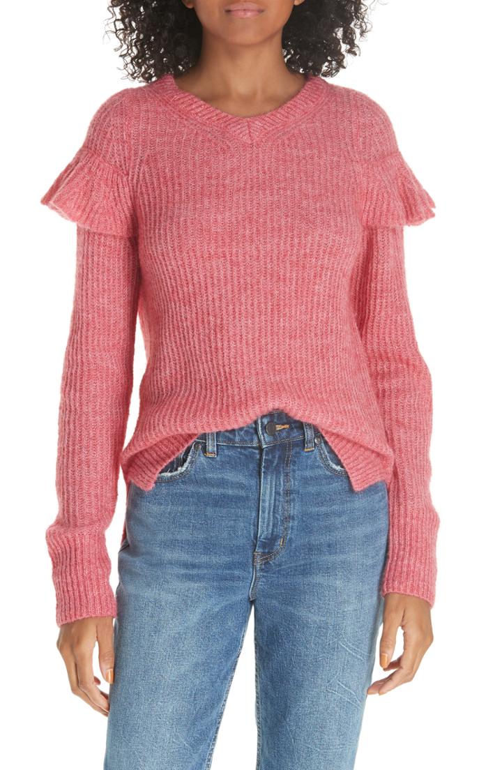 Women's Vince Camuto Faux Fur Cuff Colorblock Sweater
