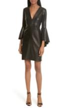 Women's Milly Bell Sleeve Leather Dress, Size - Black