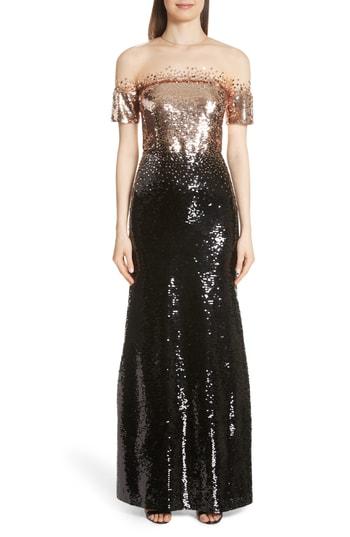 Women's Sachin & Babi Noir Illusion Off The Shoulder Sequin Gown - Black