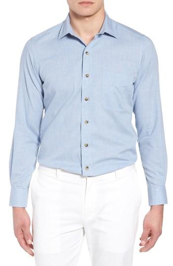 Men's David Donahue Regular Fit Garment Washed Melange Sport Shirt - Blue