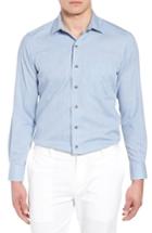 Men's David Donahue Regular Fit Garment Washed Melange Sport Shirt - Blue