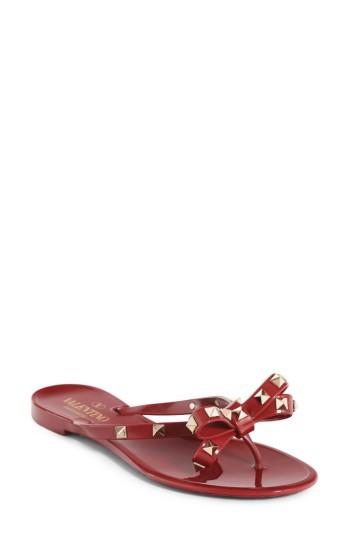 Women's Valentino Garavani 'rockstud' Flip Flop Us / 38eu - Metallic