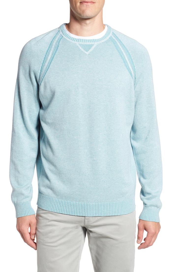 Men's Tommy Bahama Sun Up Sun Down Flip Crewneck Sweater, Size - Green
