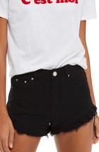Women's Topshop Kiri Ruffle Hem Denim Shorts Us (fits Like 0) - Black
