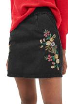 Women's Topshop Embroidered Denim A-line Skirt