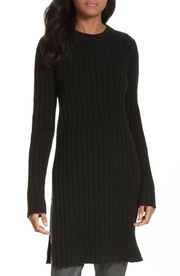 Women's Joseph Side Slit Ribbed Wool Blend Tunic - Black