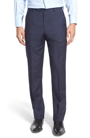 Men's John W. Nordstrom Flat Front Check Wool Trousers - Blue