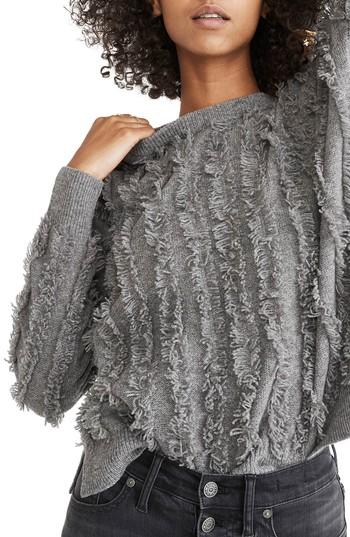 Women's Madewell Fringe Stripe Pullover Sweater, Size - Brown