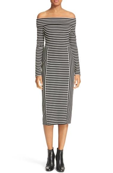 Women's 10 Crosby Derek Lam Stripe Off The Shoulder Midi Dress