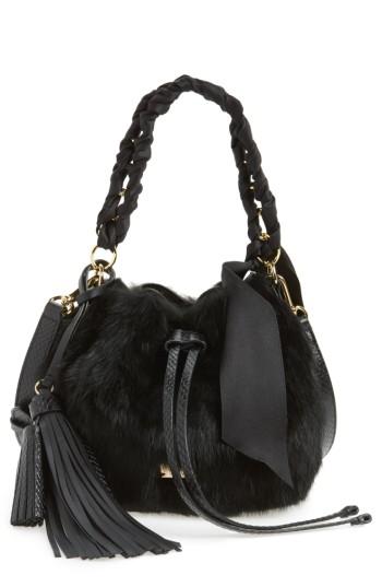 Frances Valentine Small Genuine Rabbit Fur & Leather Bucket Bag - Black