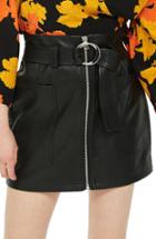 Women's Topshop Front Zip Faux Leather Miniskirt Us (fits Like 14) - Black