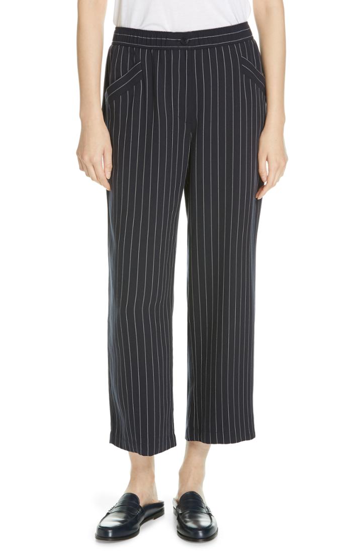 Women's Eileen Fisher Pinstripe Crop Wide-leg Pants, Size - Blue