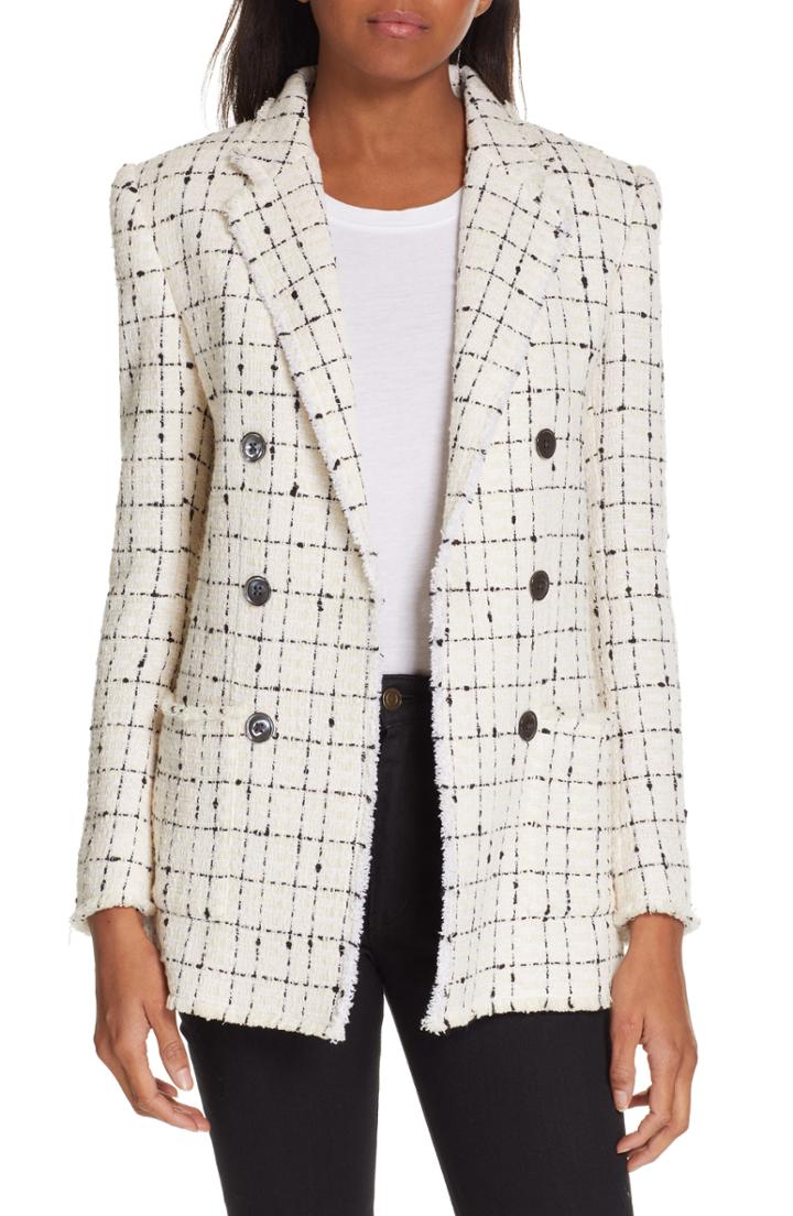 Women's Rebecca Taylor Windowpane Plaid Tweed Double-breasted Blazer - Ivory