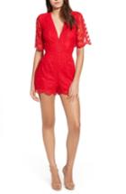 Women's Socialite Plunging Lace Romper, Size - Red