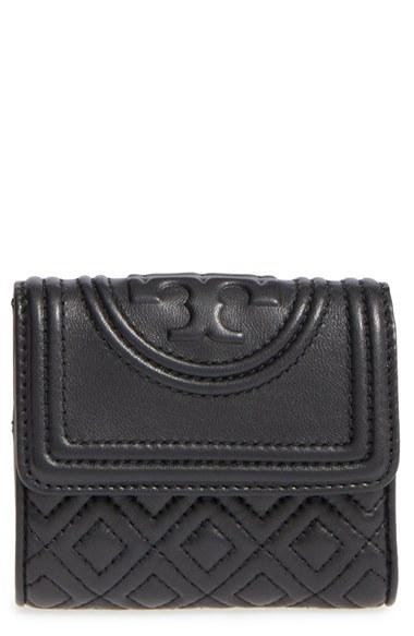 Women's Tory Burch 'mini Fleming' Quilted Lambskin Leather Wallet - Black