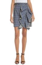 Women's Self-portrait Ruffle Detail Plaid Skirt - Blue