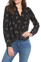 Women's Patterned Drape Front Blouse, Size - Black