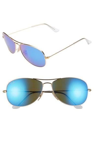 Women's Ray-ban 'new Classic' 59mm Aviator Sunglasses - Gold/ Blue Mirror