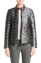 Women's Armani Collezioni Leopard Print Down Puffer Jacket - Grey