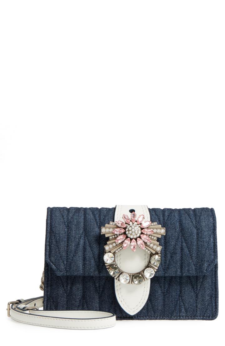 Miu Miu Matelasse Denim Embellished Shoulder Bag -